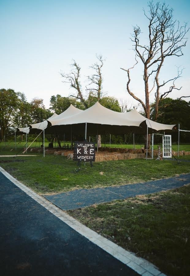 Outdoor woodland wedding ceremony at Drumhierny Woodland Hideaway